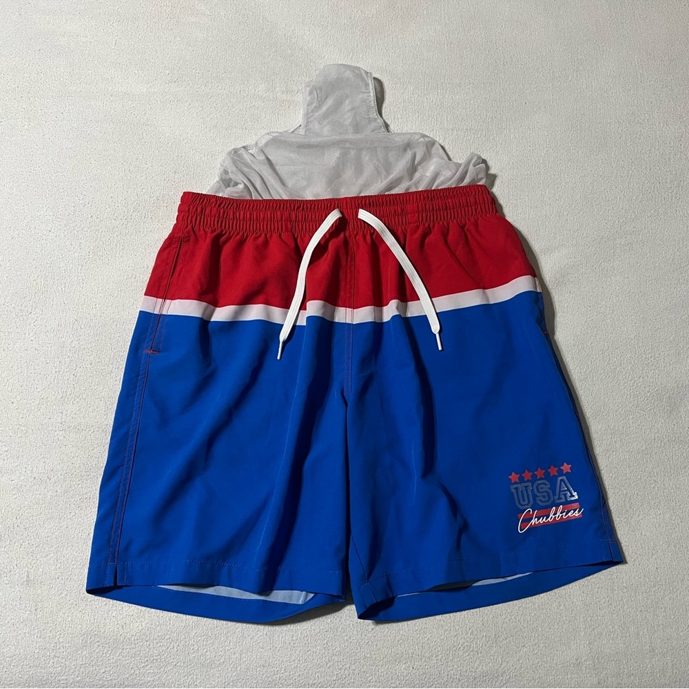 Chubbies Mens Large Trunks USA‎ Red White Blue Swim Shorts
